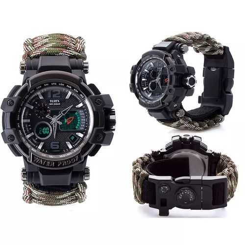 tactical gear watch 23-in-1 Survival Military Digital Watch, Mens Tactical Multi-Functional and Adjustable Wristband Outdoors Waterproof Sports Dual Dial Watches with Compass Paracord Band