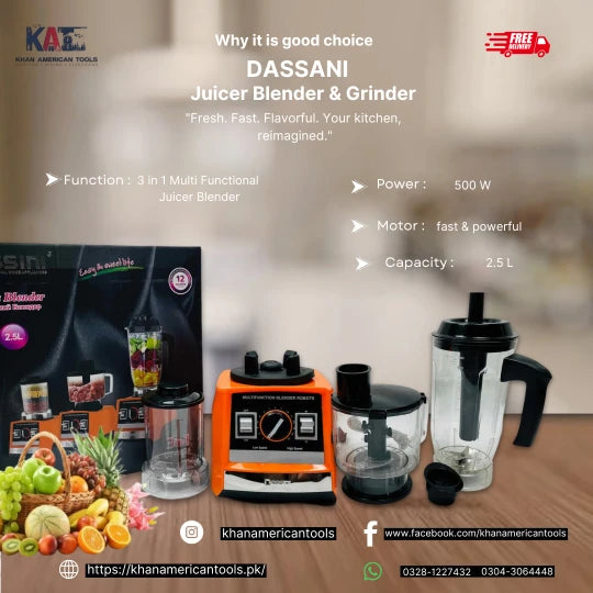 Dassani 3 in 1 Electric Blender | Multi Functional Juicer & Blender With 2.5L Capacity