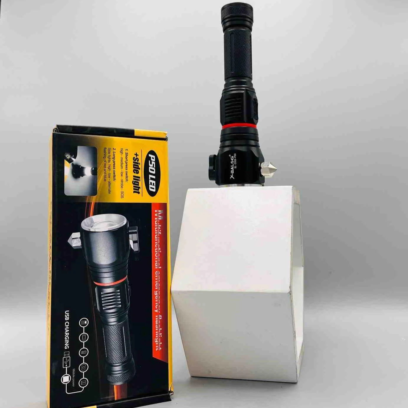 Flashlight with Safety Hammer Sider Light Torch Light | Flashlight for Outdoor | Super Bright LED Flashlight with Safety Hammer and Strong Magnets - khan American Tools