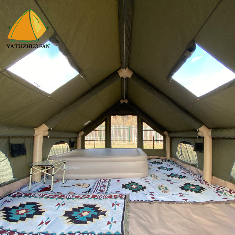 Air Inflatable Camping Tent with Hand Pump Easy Setup Outdoor Blow up Tent 16 Person Oxford 4 Season Glamping Air Tents Cabin House with Mesh Windows & Door
