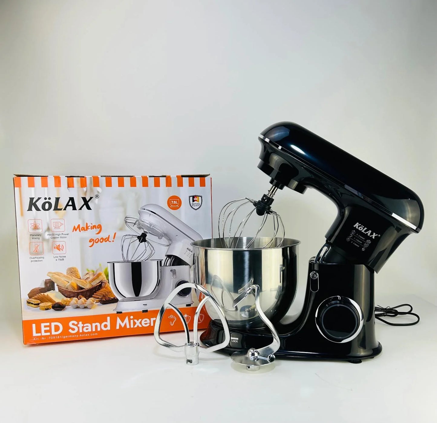 Kolax Stand Mixer 7.8L Capacity | Kitchen Electric Mixer with Dough Hook, Wire Whip & Beater