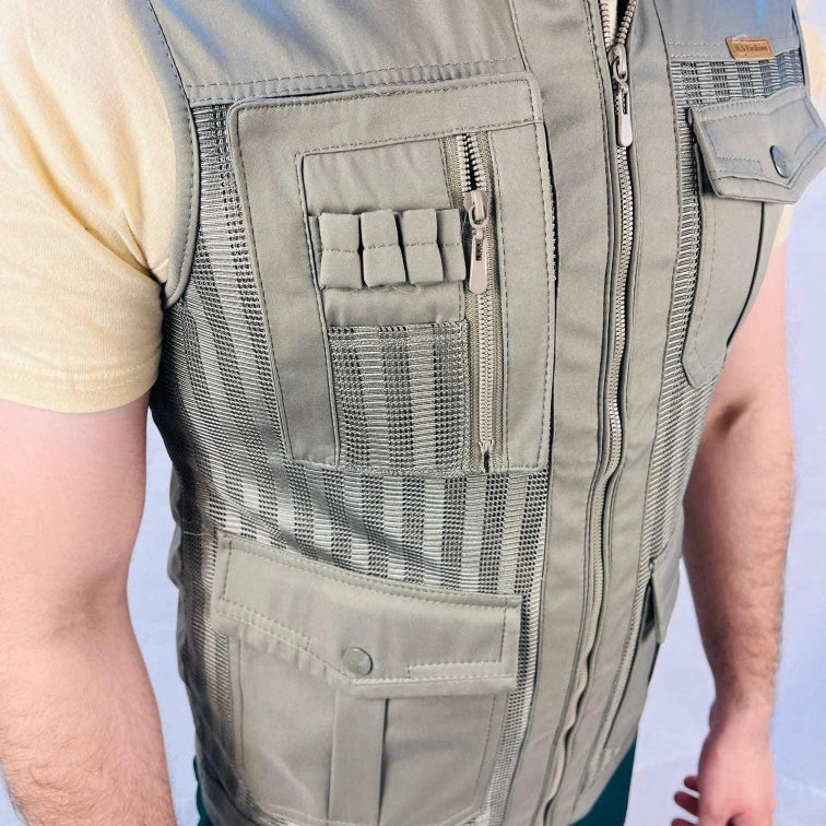 Outdoor Sleeveless Jacket | Multi Pocket Beige Jacket For Men - khan American Tools