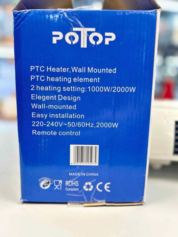 Potop PTC Electric Heater Wall Mounted 1000W-2000W | AC Heater AC Type Heater Winter Heater Blower Heater | PoTop Electric Blower Heater 2000W - khan American Tools