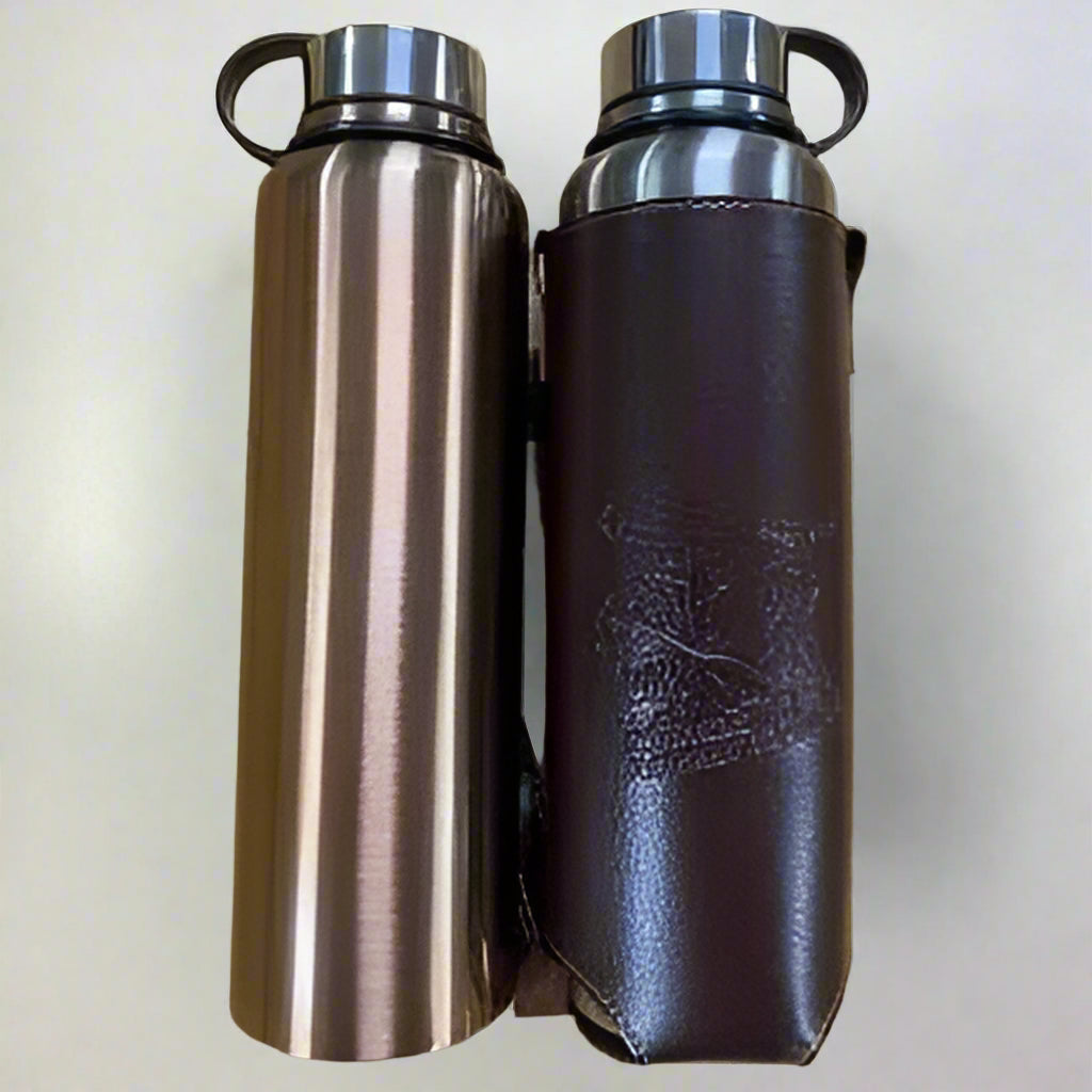 Vacuum Insulation Bottle With Leather Case | Thermos Water Bottle 1500 ML - khan American Tools