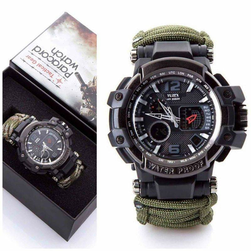 tactical gear watch 23-in-1 Survival Military Digital Watch, Mens Tactical Multi-Functional and Adjustable Wristband Outdoors Waterproof Sports Dual Dial Watches with Compass Paracord Band