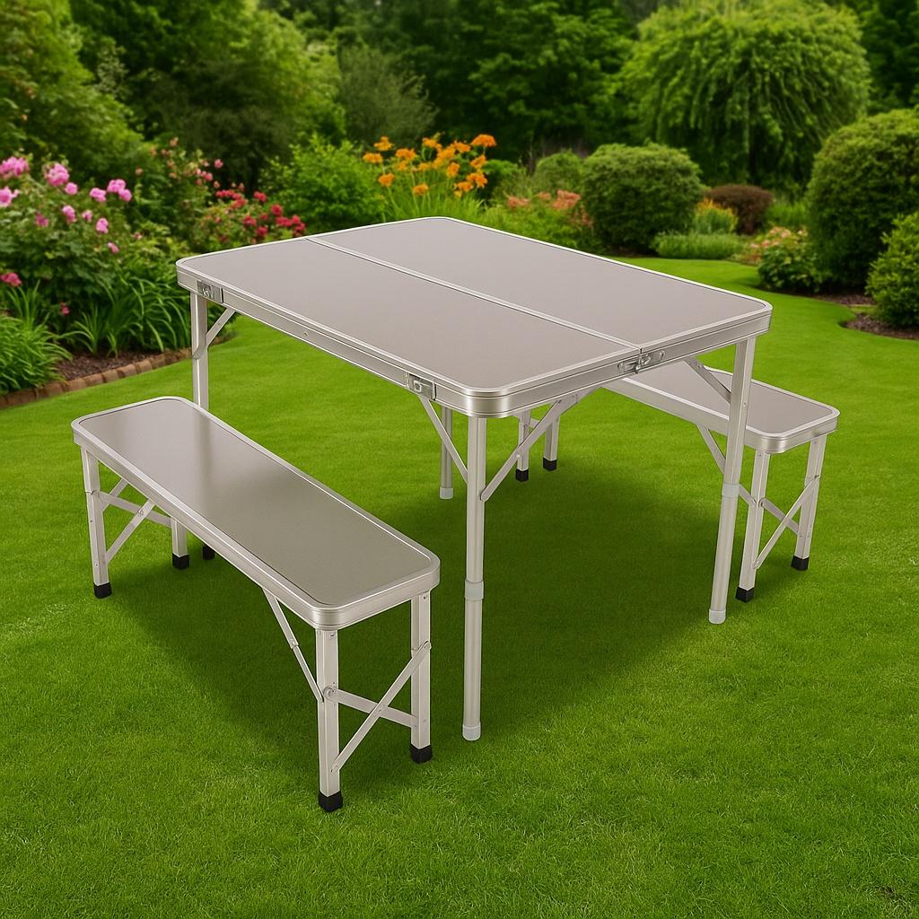 Portable Picnic Table with Benches | Folding Aluminum Benches