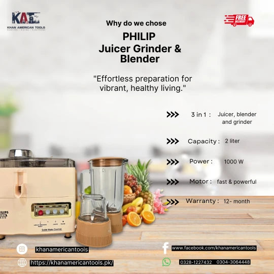 Philips SK-619 Juicer Blender & Grinder | Multipro Electric Juicer With 1000W - khan American Tools