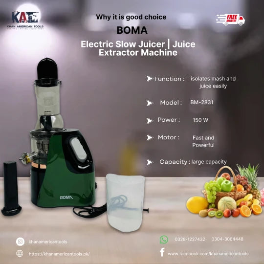Boma BM-2831 Electric Slow Juicer | Juice Extractor Machine With 150W - khan American Tools