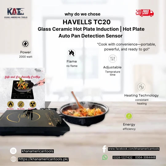 Havells TC20 Glass Ceramic Hot Plate Induction | Hot Plate Auto Pan Detection Sensor - khan American Tools