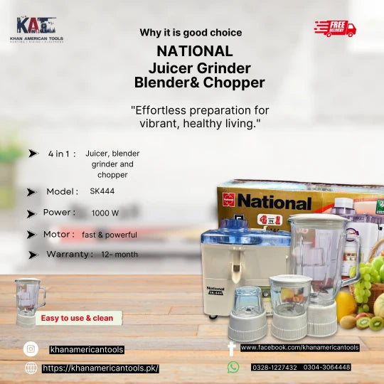 National Sk-444 Juicer & Blender | Multifunctional 4 in 1 Juicer Machine - khan American Tools