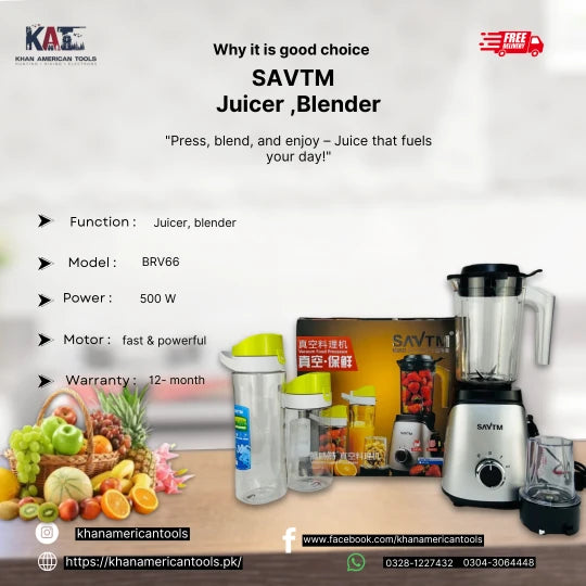 Savtm BRV66 Juicer Blender | Juicer Machine with 500W Power - khan American Tools