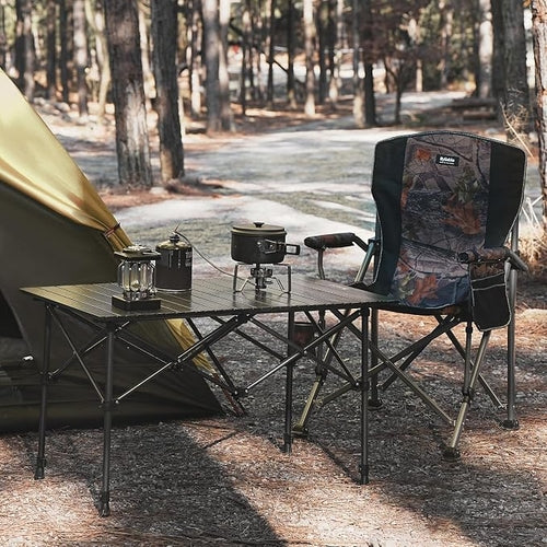 Large Portable Folding Aluminum Camping Table with Adjustable Height & Carry Bag