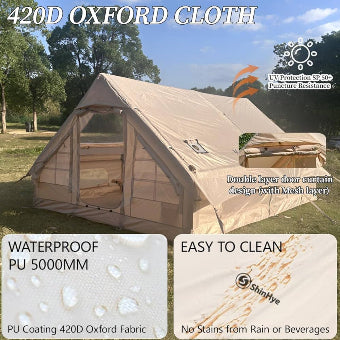 Portable Inflatable Air Tent for Camping Large Blow Up Tent 14-16 Person House 4 Season Air with Pump Easy Set up Waterproof Outdoor Oxford - khan American Tools