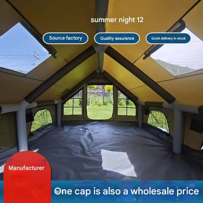 Air Inflatable Camping Tent with Hand Pump Easy Setup Outdoor Blow up Tent 16 Person Oxford 4 Season Glamping Air Tents Cabin House with Mesh Windows & Door