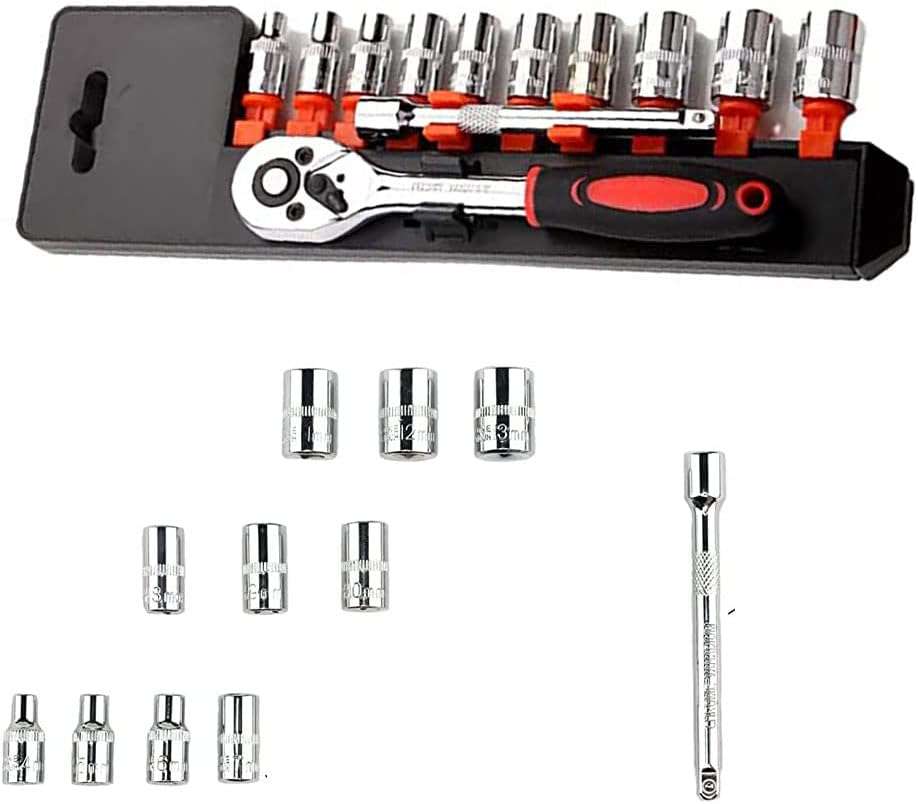 12-Piece 1/4" Ratchet Socket Wrench Set, - khan American Tools