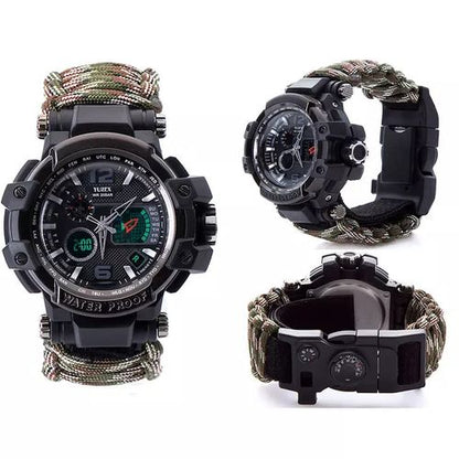 tactical gear watch 23-in-1 Survival Military Digital Watch, Mens Tactical Multi-Functional and Adjustable Wristband Outdoors Waterproof Sports Dual Dial Watches with Compass Paracord Band