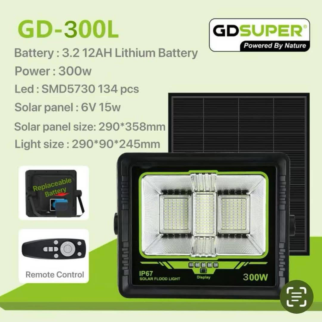 LED Waterproof Solar Floodlight 300W 7500K with Remote Control 290*90*245mm