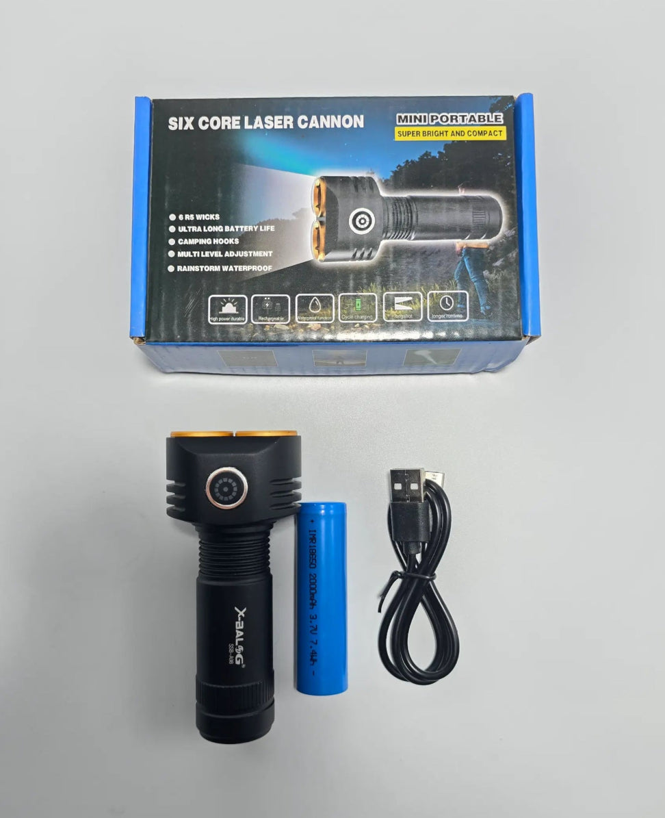 Six Core Laser canon Flashlight | Mini Portabale Torch With Usb Charging - khan American Tools
