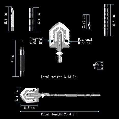 23 in 1 Folding Shovel Multitool-180 Degree Folding Shovel-Camping Shovels - - khan American Tools