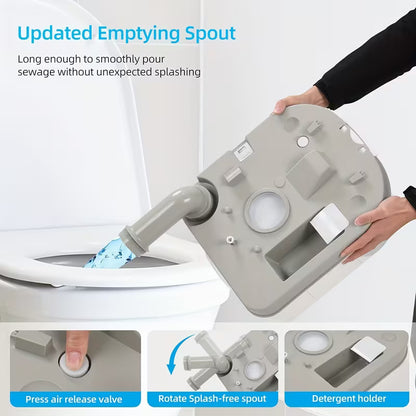24 Liters Portable Camping Toilet Outdoor Flush Toilet Heavy Duty Locking Tank Removable Design with Lid Sewage Indicator Flush Nozzle Portable Travel Toilet Ideal for Hiking Trips And Boats Easy to Clean Compact Design for Rv'S Emergencies