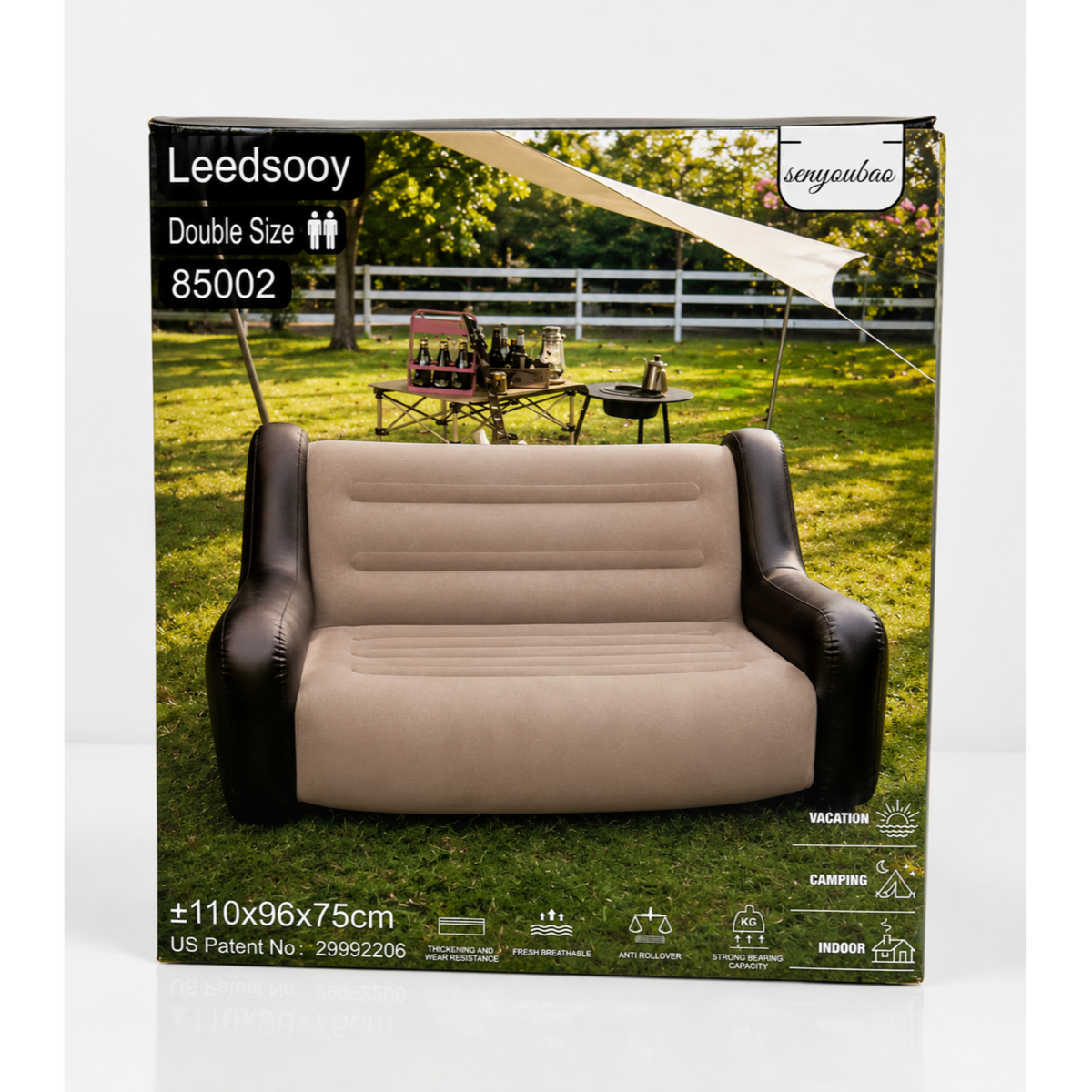 Leedsooy Double Size Inflatable Sofa with Manual Pump | Portable 2-Seater Air Sofa