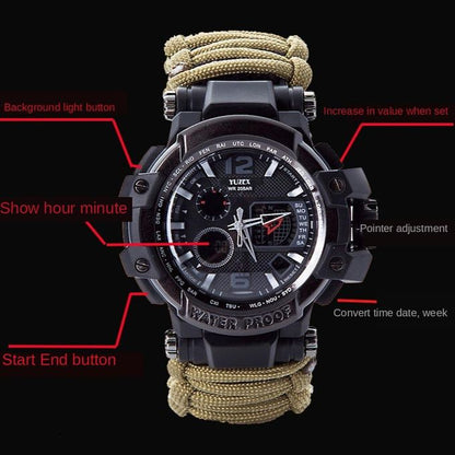 tactical gear watch 23-in-1 Survival Military Digital Watch, Mens Tactical Multi-Functional and Adjustable Wristband Outdoors Waterproof Sports Dual Dial Watches with Compass Paracord Band