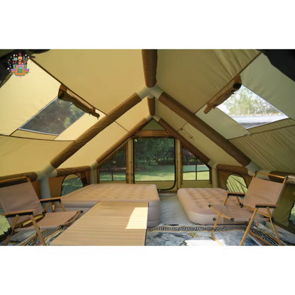 Air Inflatable Camping Tent with Hand Pump Easy Setup Outdoor Blow up Tent 16 Person Oxford 4 Season Glamping Air Tents Cabin House with Mesh Windows & Door