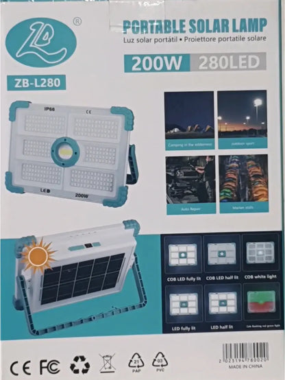Portable Solar Lamp ZB-L280 with 200W, 280 LED Light Designed for Travelers, Campers, and Outdoor Adventures