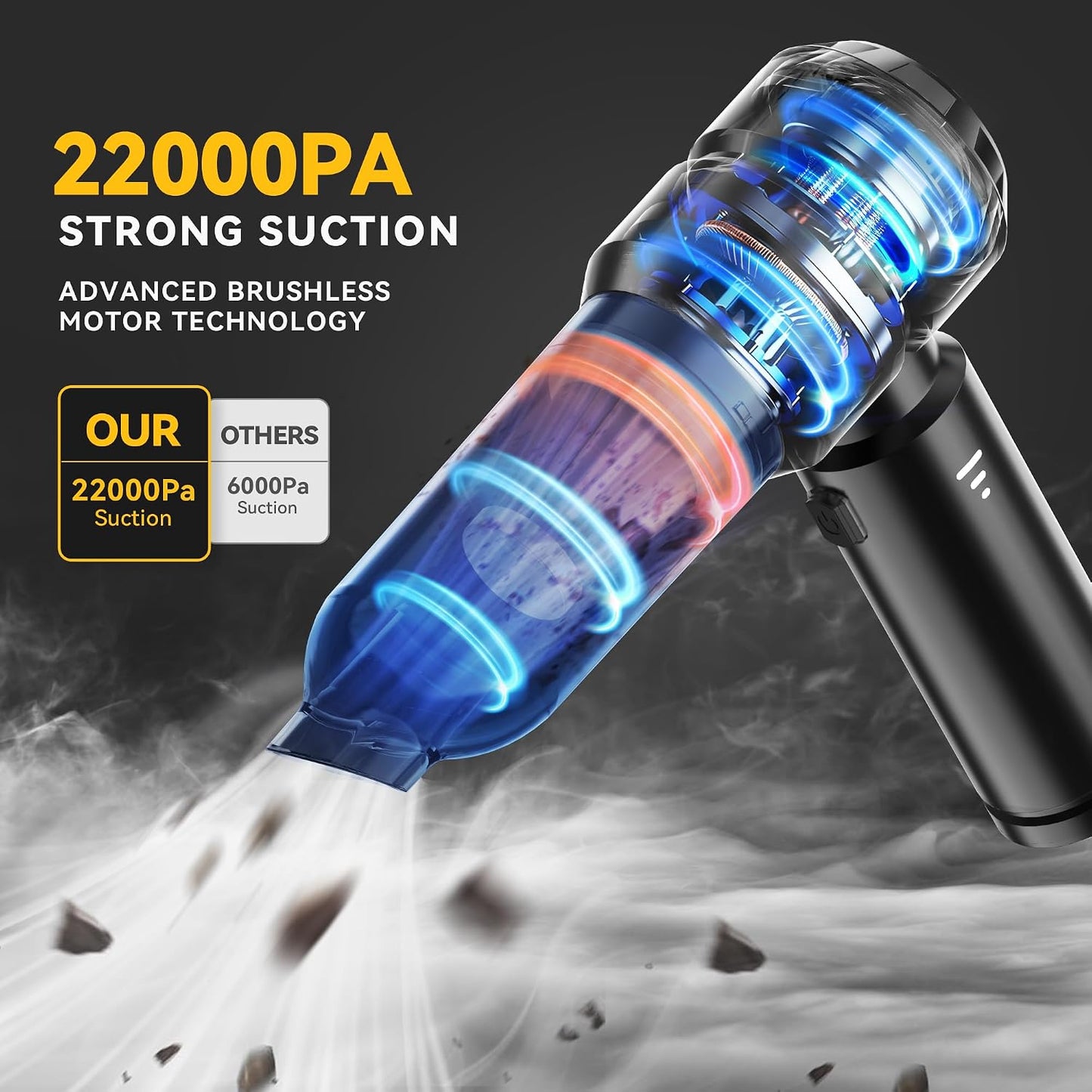 Handheld Vacuum Cleaner,22000 Pa Powerful Handheld Vacuum Cordless, Mini USB Rechargeable Car Vacuum Cleaner for Home Car Carpet Stairs Pet Hair Deep Cleaning