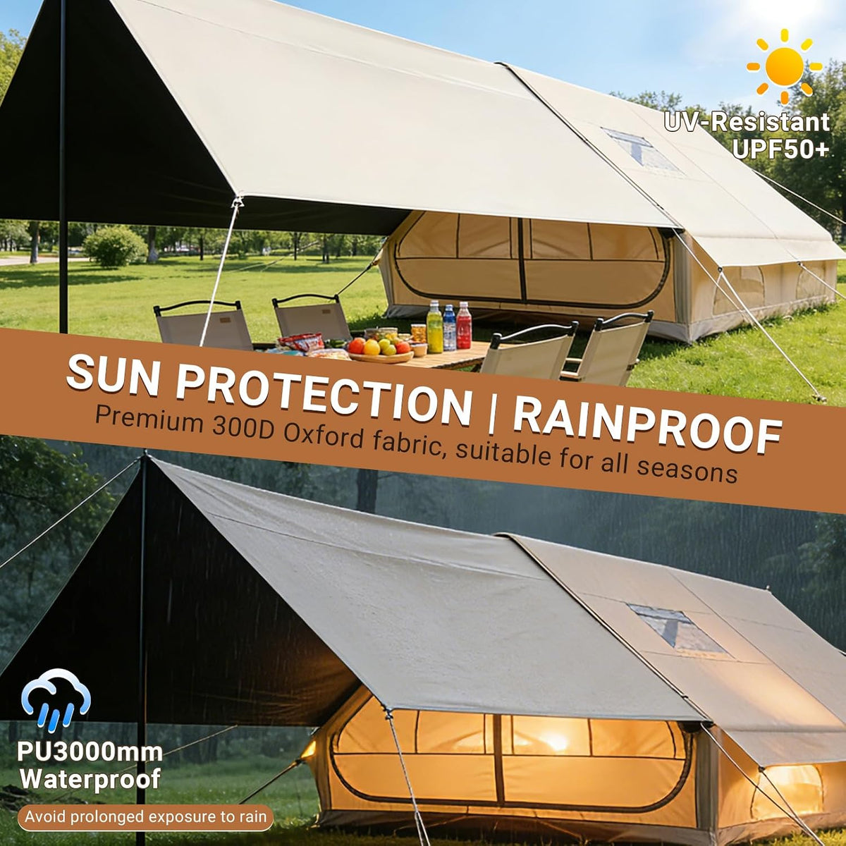 WILDBEAr.US Air Camp Inflatable Tents for Camping, Easy Setup Inflatable Tent with Canopy, Large Glamping Tent with Pump,Waterproof Oxford 4 Season Air Tent with Skylight Mesh Windows for 16 Person Weight 24 KG