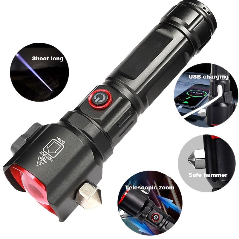 ABD-2210 Rechargeable Led Flashlight with Safety Hammer | LED rechargeable torch light | torches at best price in Pakistan - khan American Tools