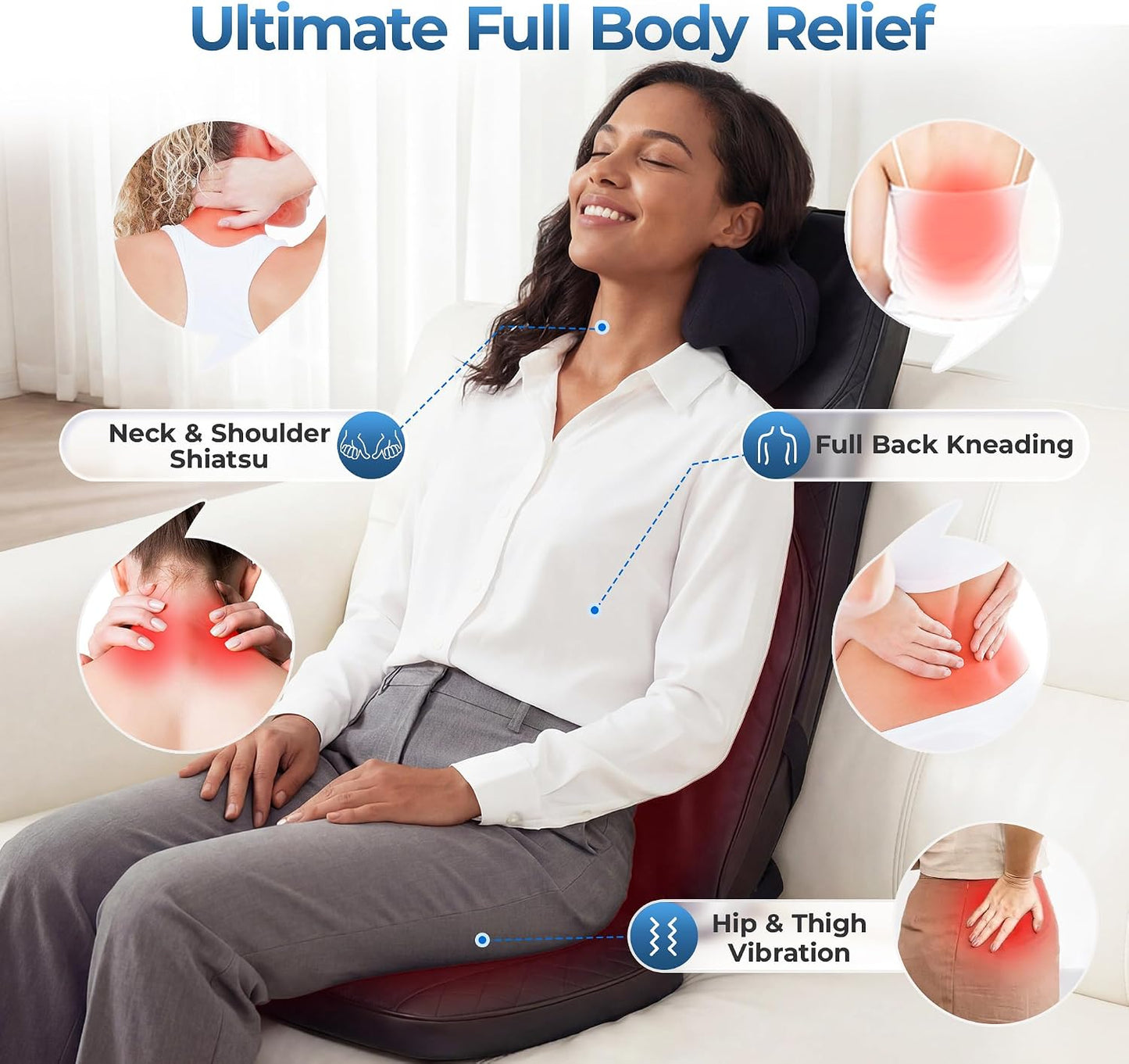 Massage Chair Pad, 3-in-1 Shiatsu Neck and Back Massager Cushion with Heat, Adjustable Height & Intensity, Full Body Massage Pad for Recliner and Sofa