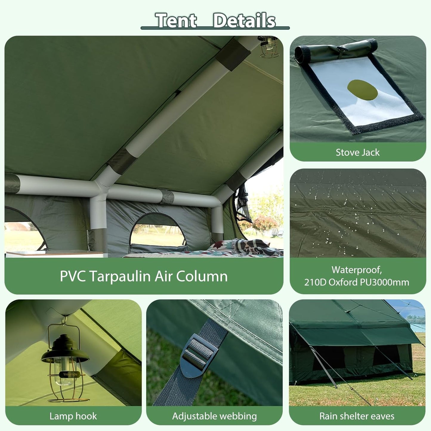 Air Inflatable Camping Tent with Hand Pump Easy Setup Outdoor Blow up Tent 16 Person Oxford 4 Season Glamping Air Tents Cabin House with Mesh Windows & Door
