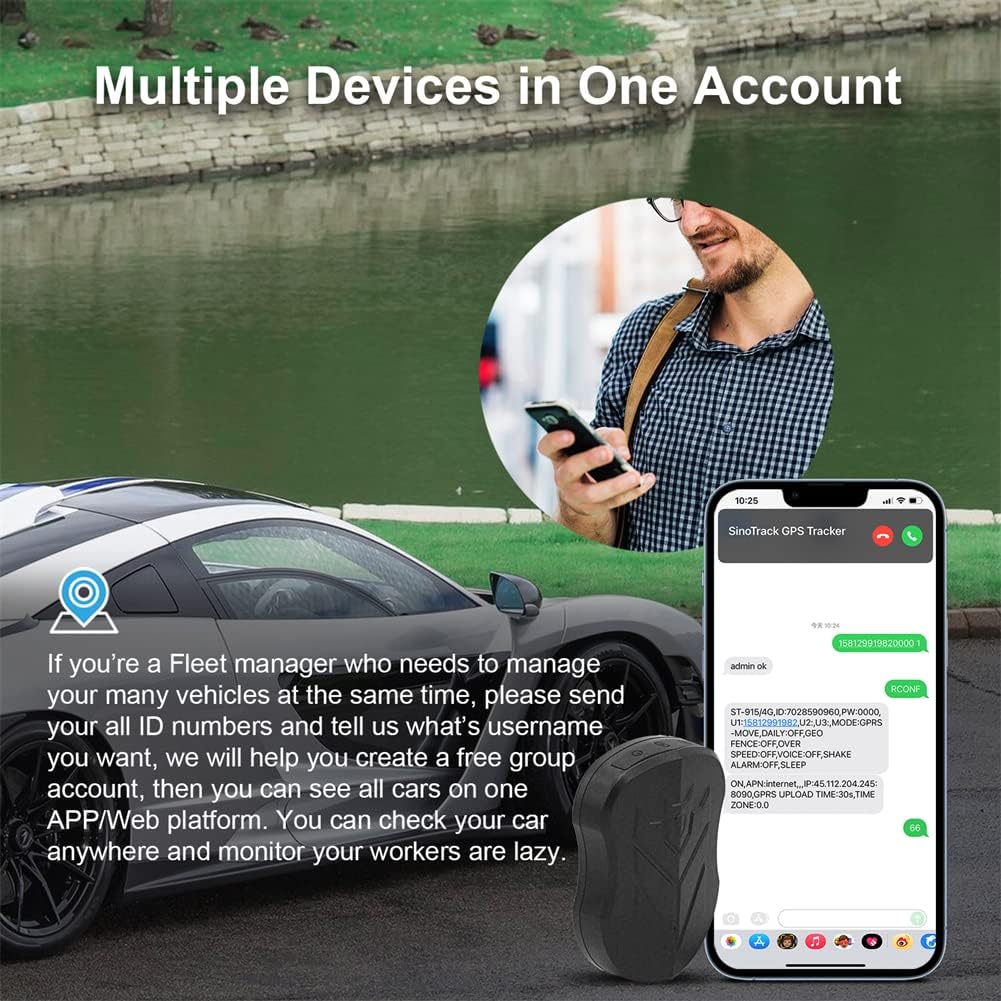 SinoTrack 4G GPS Tracker for Vehicles, ST-905L Strong Battery GPS Tracker Waterproof Locator Real-Time Location Device for Car Motorcycle Truck Taxi with No Monthly Fee Tracking System