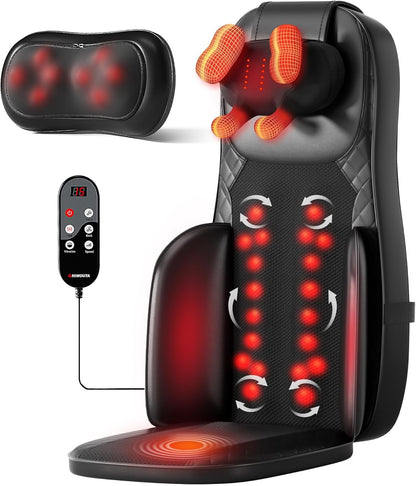 Massage Chair Pad, 3-in-1 Shiatsu Neck and Back Massager Cushion with Heat, Adjustable Height & Intensity, Full Body Massage Pad for Recliner and Sofa