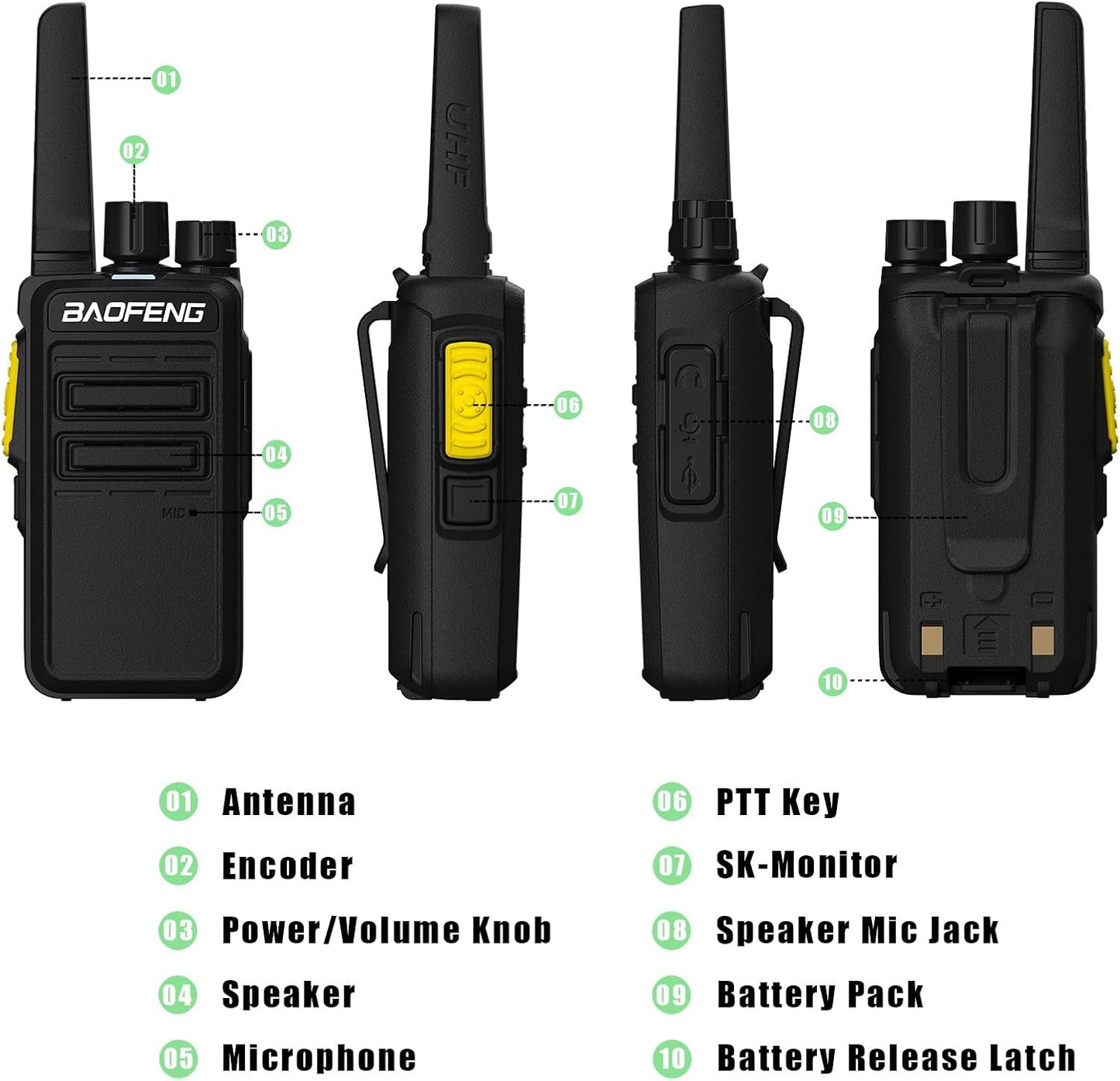 BAOFENG Radio BD-V21A 2pcs Mini Two Way Radios Encrypted Call 16 Channels Noise Reduction Walkie Talkie VOX UHF Single Band with Speaker Mic