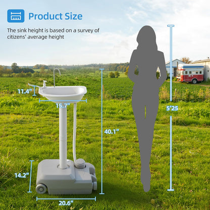 Portable Sink Camping Hand Washing Station, 20L Wash Basin Stand with Rolling Wheels, Soap Dispenser, Towel Holder, Handle for Garden, Outdoor, Travel, Boat, Gathering, Worksite
