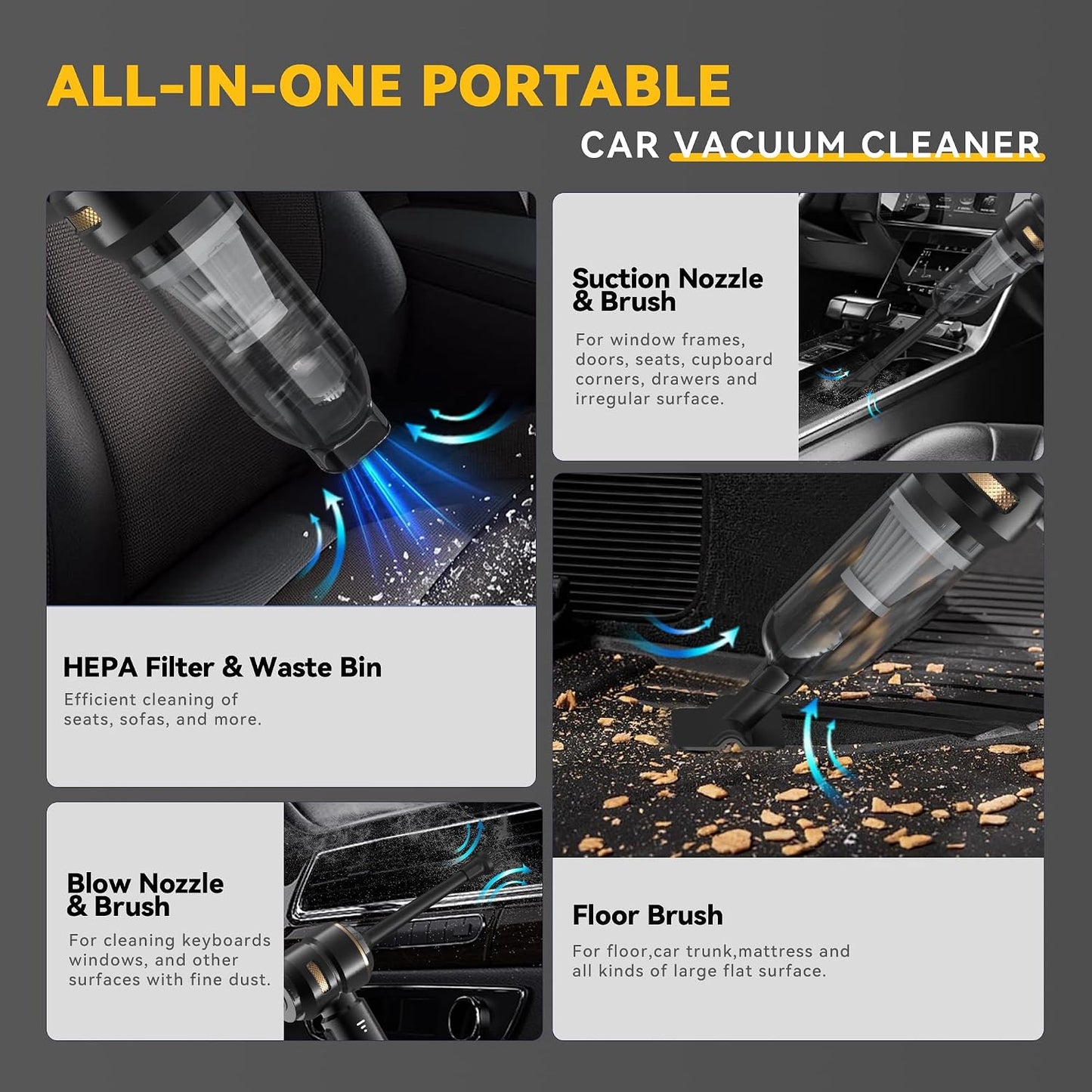 Handheld Vacuum Cleaner,22000 Pa Powerful Handheld Vacuum Cordless, Mini USB Rechargeable Car Vacuum Cleaner for Home Car Carpet Stairs Pet Hair Deep Cleaning