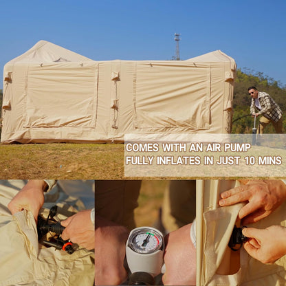 WILDBEAR.US 16 Person Air camp Large Inflatable Tents for Camping, Canvas Blow up Tent for Adult 16 Person, Easy Setup Inflatable Dome House Glamping Tents with Pump, 2 Room, Waterproof Hot Tent with Stove Jack