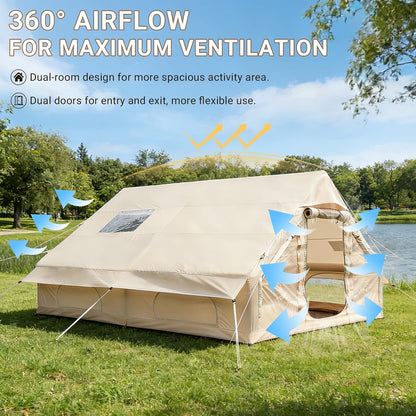 WILDBEAr.US Air Camp Inflatable Tents for Camping, Easy Setup Inflatable Tent with Canopy, Large Glamping Tent with Pump,Waterproof Oxford 4 Season Air Tent with Skylight Mesh Windows for 16 Person Weight 24 KG