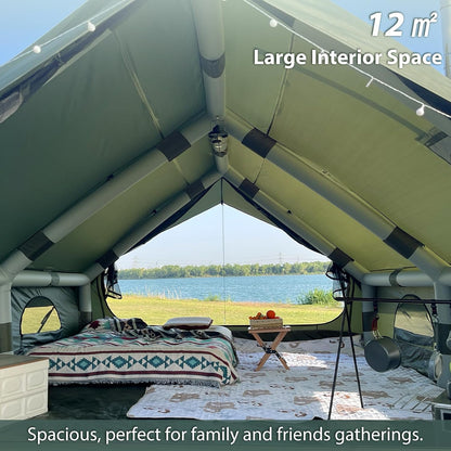 Air Inflatable Camping Tent with Hand Pump Easy Setup Outdoor Blow up Tent 16 Person Oxford 4 Season Glamping Air Tents Cabin House with Mesh Windows & Door