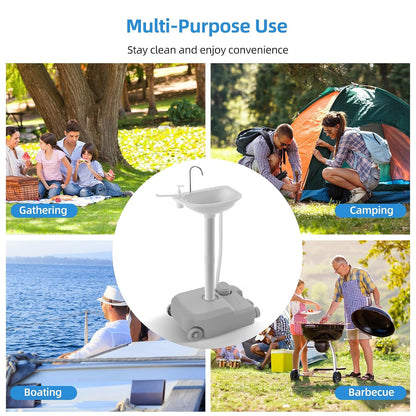 Portable Sink Camping Hand Washing Station, 20L Wash Basin Stand with Rolling Wheels, Soap Dispenser, Towel Holder, Handle for Garden, Outdoor, Travel, Boat, Gathering, Worksite