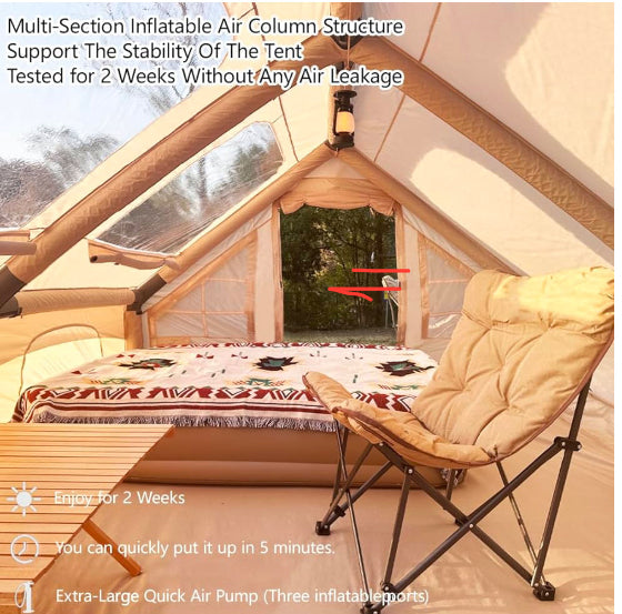 Portable Inflatable Air Tent for Camping Large Blow Up Tent 14-16 Person House 4 Season Air with Pump Easy Set up Waterproof Outdoor Oxford - khan American Tools