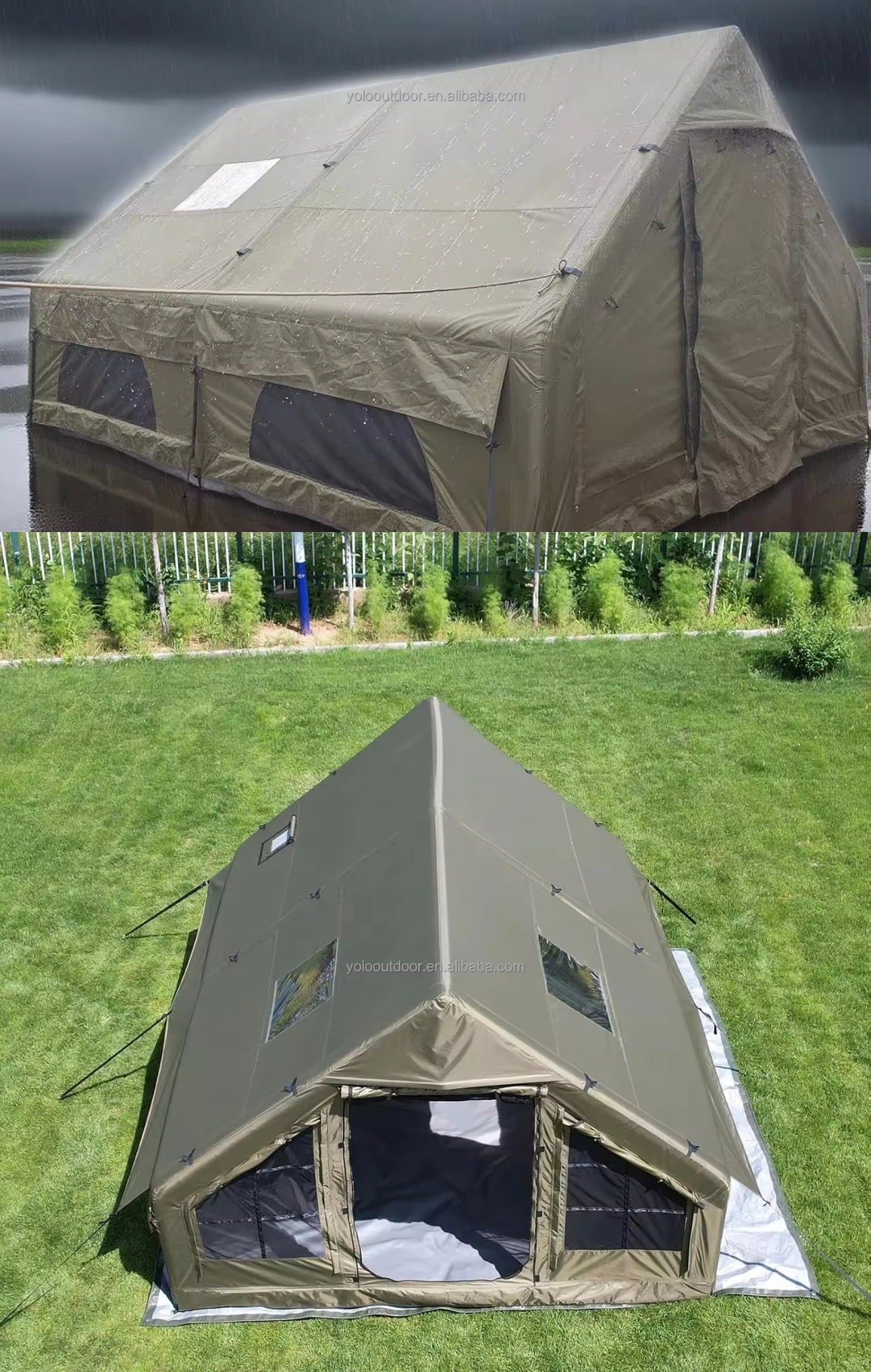 Air Inflatable Camping Tent with Hand Pump Easy Setup Outdoor Blow up Tent 16 Person Oxford 4 Season Glamping Air Tents Cabin House with Mesh Windows & Door