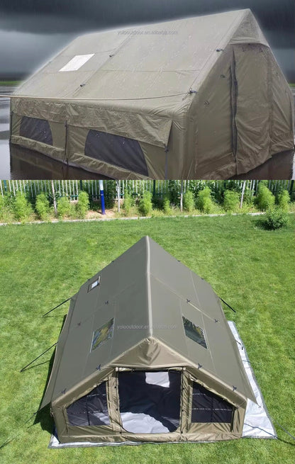 Air Inflatable Camping Tent with Hand Pump Easy Setup Outdoor Blow up Tent 16 Person Oxford 4 Season Glamping Air Tents Cabin House with Mesh Windows & Door