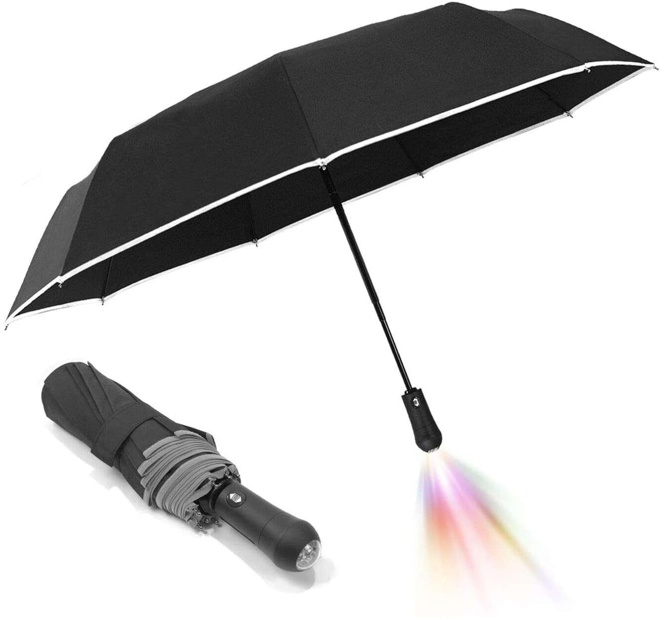 Automatic Compact Umbrella With Led Light Flashlight - khan American Tools