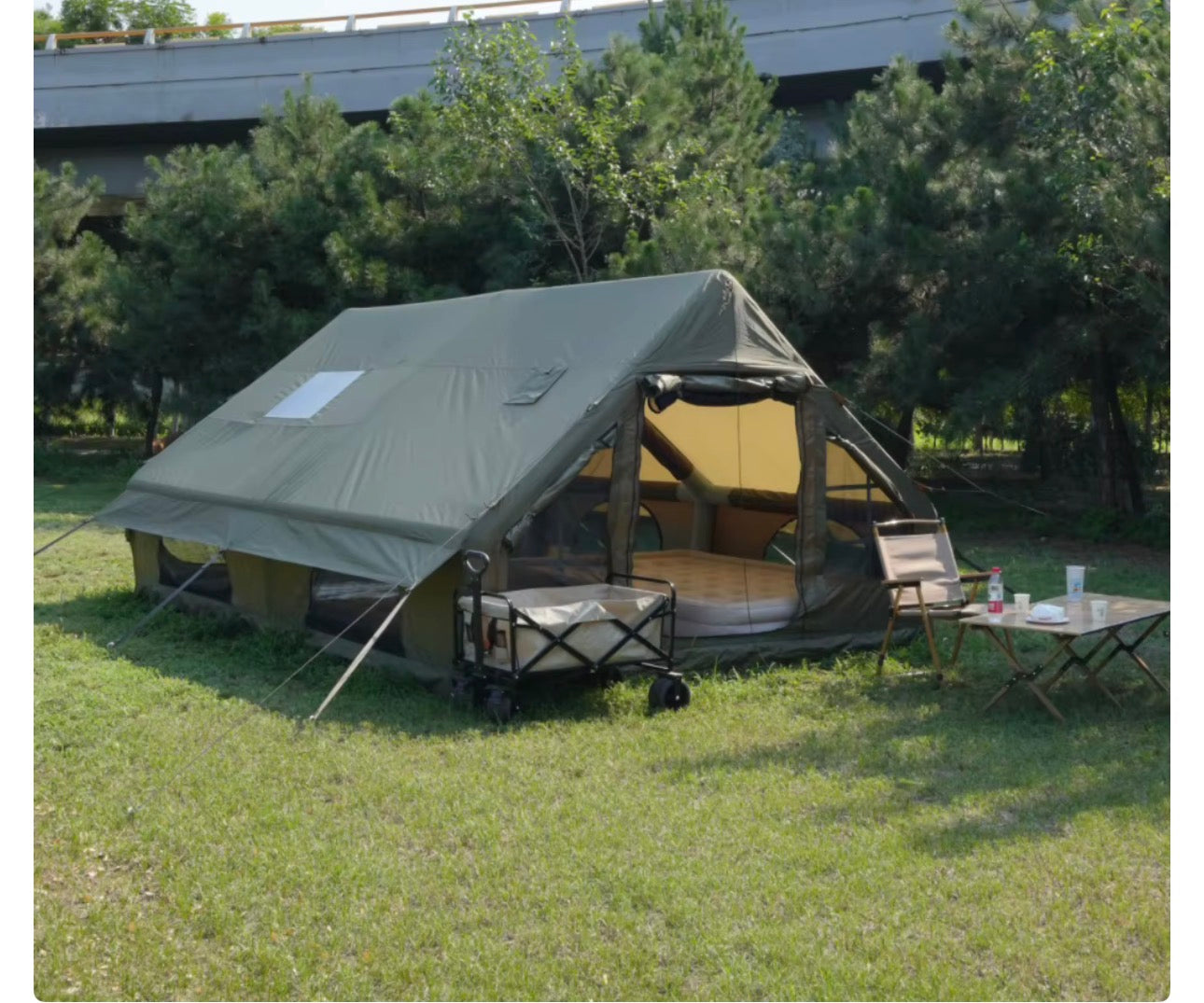 Air Inflatable Camping Tent with Hand Pump Easy Setup Outdoor Blow up Tent 16 Person Oxford 4 Season Glamping Air Tents Cabin House with Mesh Windows & Door