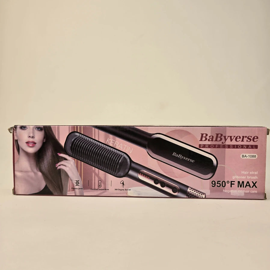 Babyverse BA-1088 Hair Straightener Brush | Hot Air Brush With Adjustable Heat Seting - khan American Tools