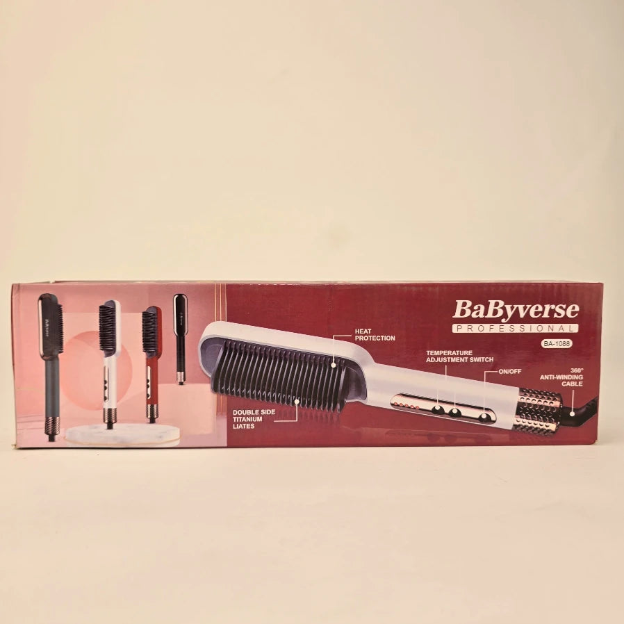 Babyverse BA-1088 Hair Straightener Brush | Hot Air Brush With Adjustable Heat Seting - khan American Tools