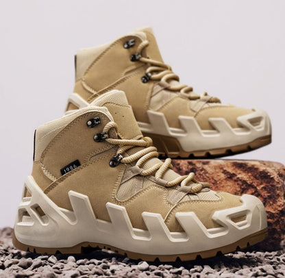Men’s MId-Top All Season Boots Lace-Up Breathable Hiking and Outdoor Sports Shoes British Retro Motorcycle Style Durable Non-Slip Comfortable Casual Footwear